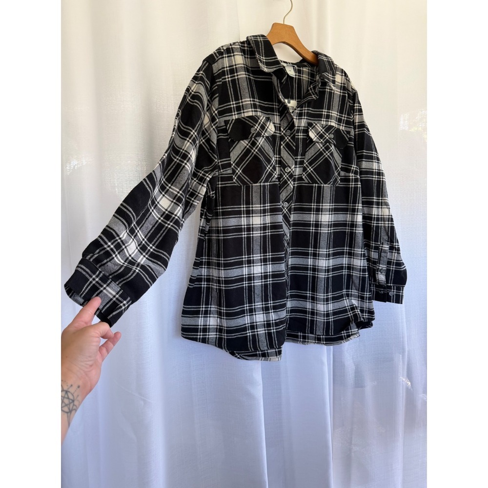Duluth Trading Co Folklore Flannel Shirt Women's Size 2X Black White Plaid - Picture 2 of 6